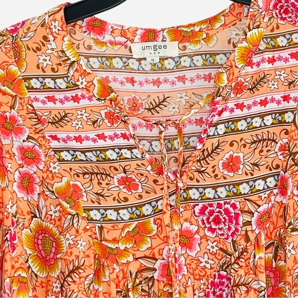 Umgee tangerine orange mix print floral top size M - Picture 8 of 14